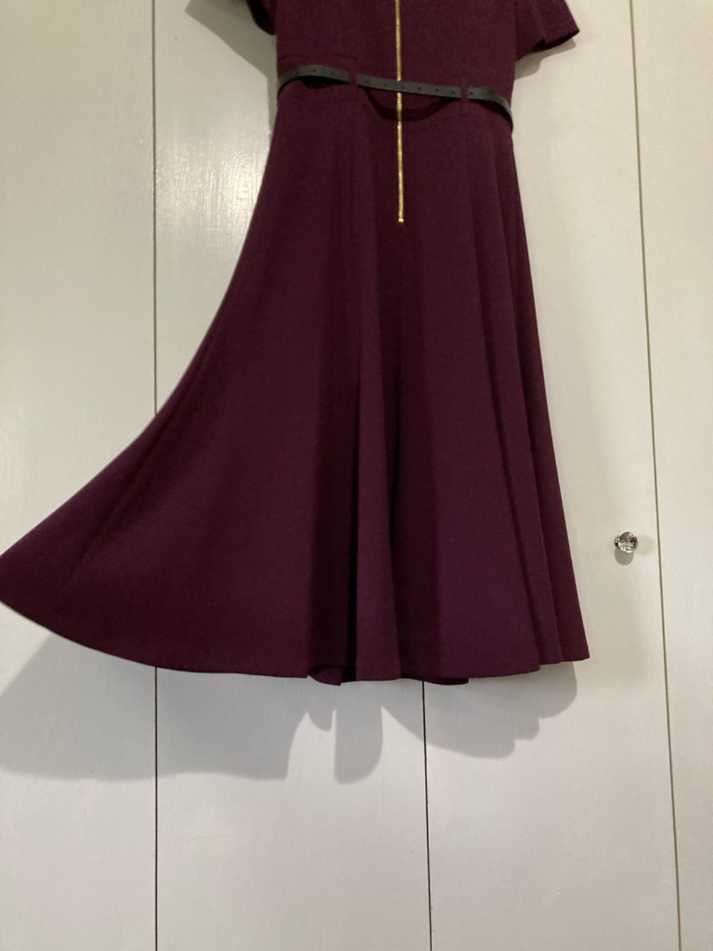 Calvin Klein Size 10 Deep Plum Eggplant Short-Sleeve Fit-and-Flare MIDI Dress - Picture 8 of 15